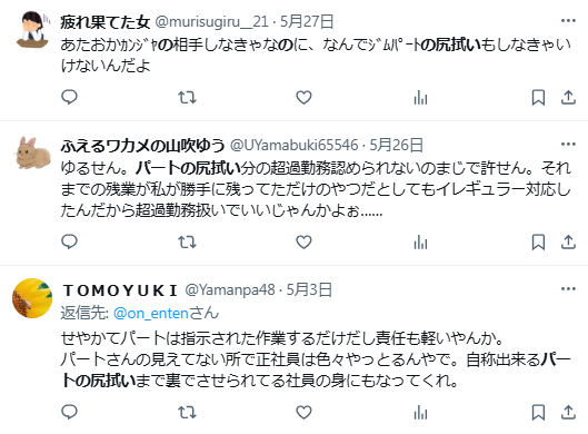 パートの尻拭い